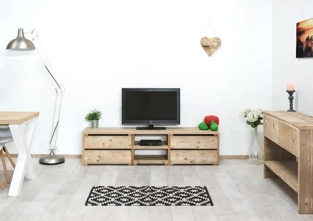 Steigerhouten TV meubel Mariposa met 4 laden