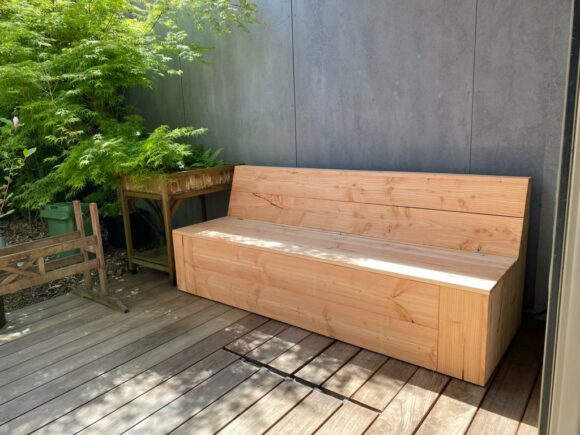 wapenkamer Sluiting Fysica Douglas houten tuinbank Nucla met opbergruimte (-20%) | Bestel nu