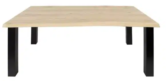 Eikenhouten tafel Lou met boomstamblad en rechte stalen poten