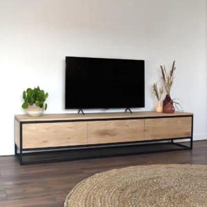 Eikenhouten tv-meubel Naud met stalen frame